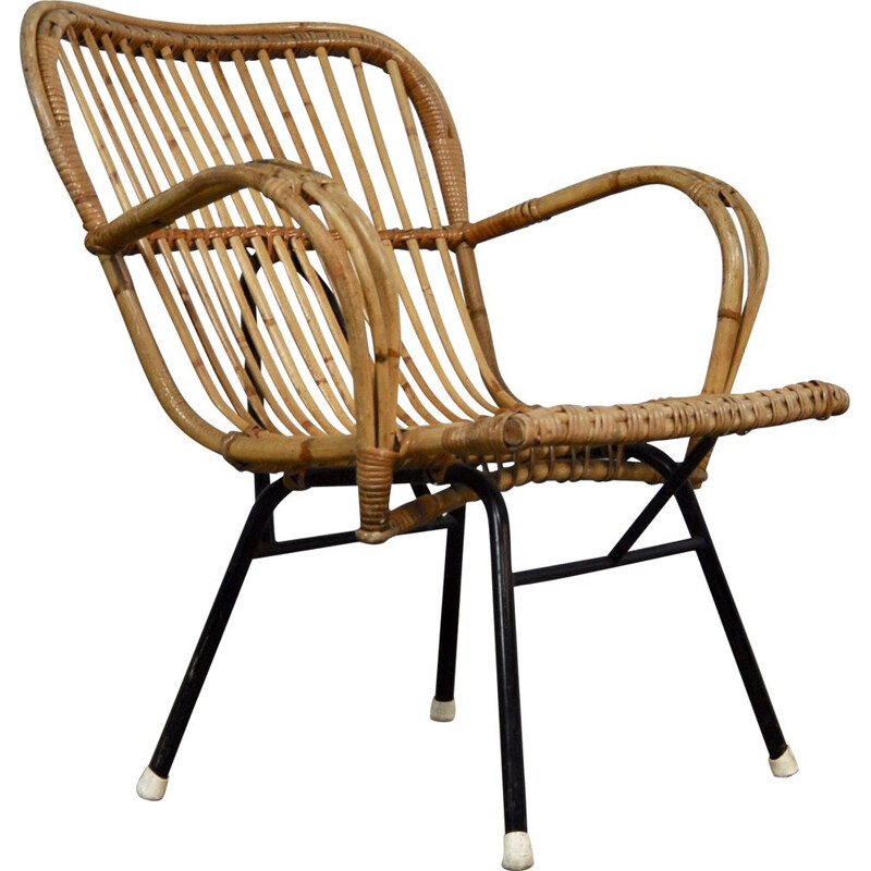 Vintage Armchair in rattan by Rohe Noordwolde 1960 s