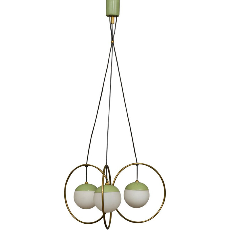 Vintage chandelier for Stilnovo in brass and glass 1960