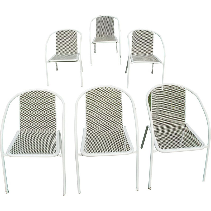 Ensemble de 6 chaises vintage en métal blanc et rilsan 1960