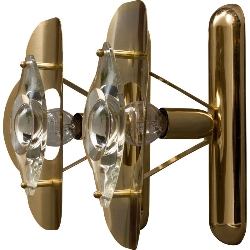 Pair of vintage sconces by Sciolari in brass and glass 1970