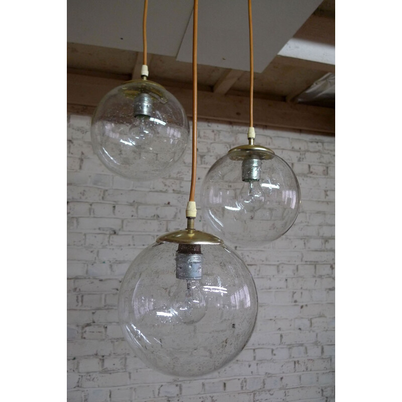 Vintage glass and metal hanging lamp - 1970s