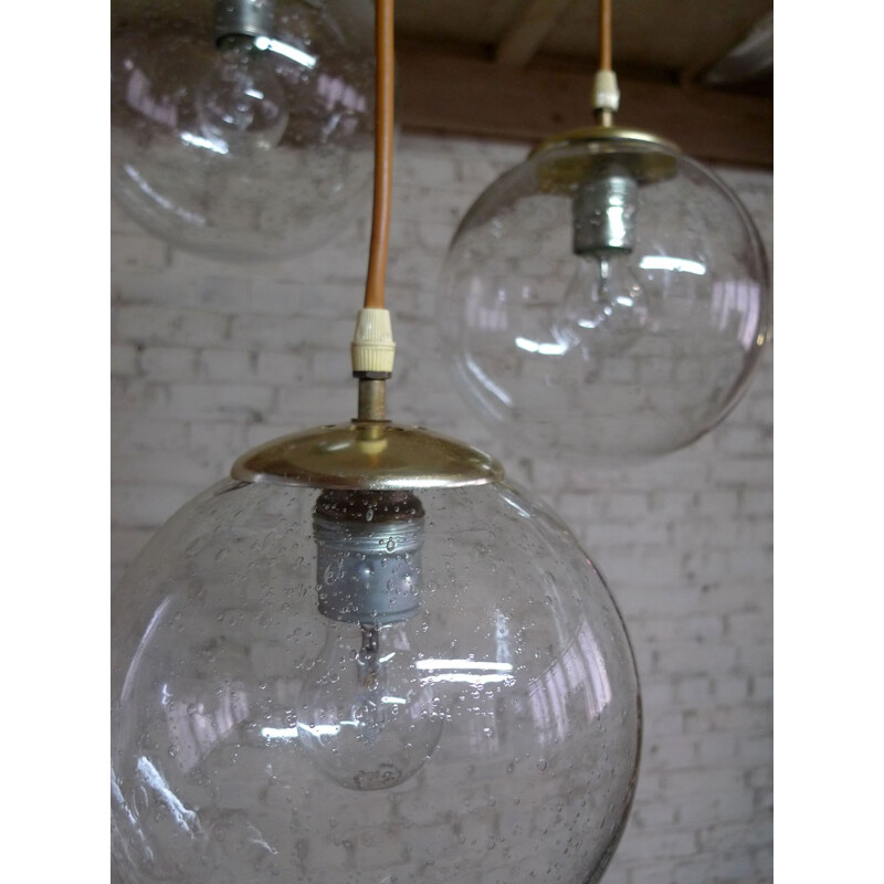 Vintage glass and metal hanging lamp - 1970s