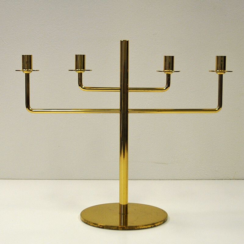 Vintage 4 armed candelabrum by Hans Agne Jakobsson in brass 1960