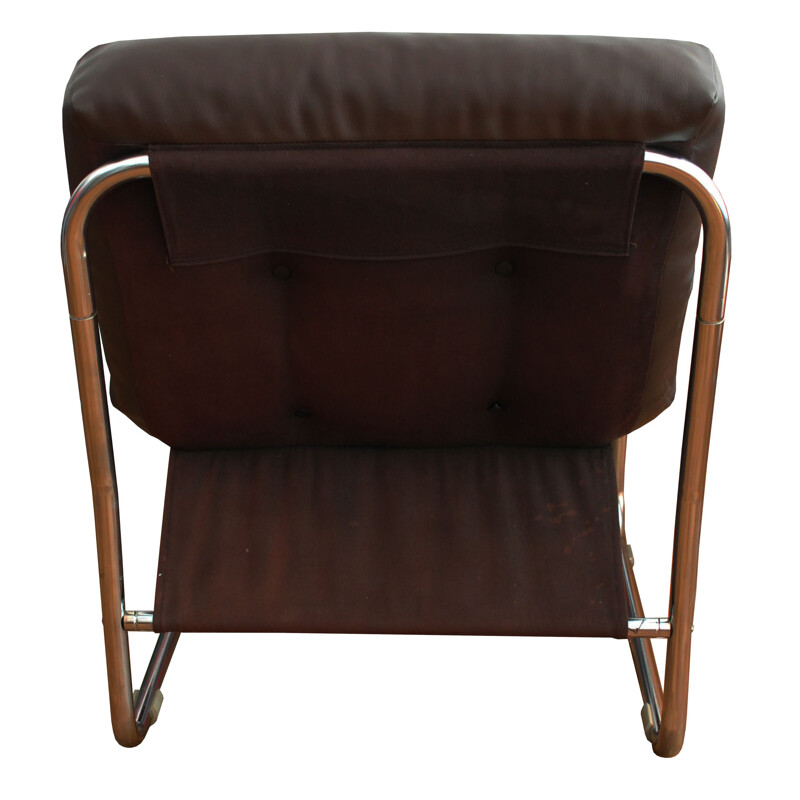 Paire de fauteuils vintage en acier tubulaire et cuir