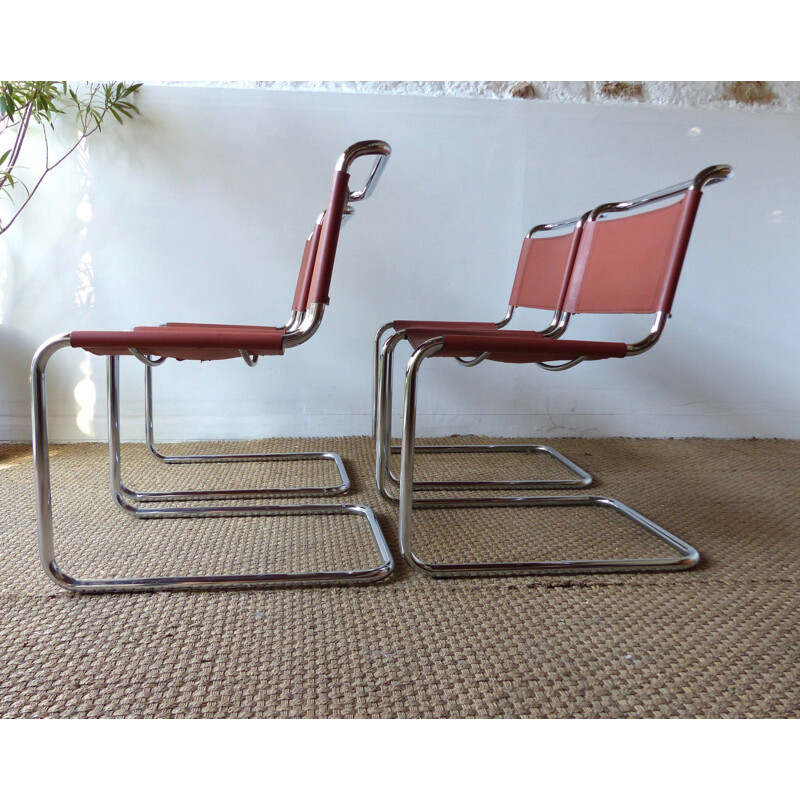 Set of 4 vintage chairs by Marcel Breuer's with leather model B33 70s