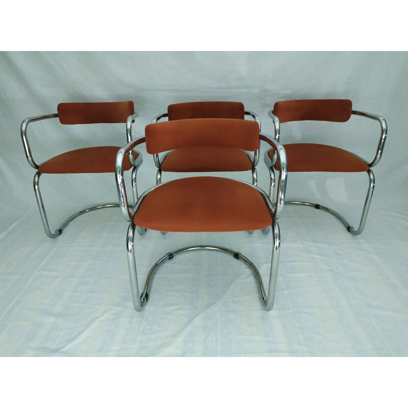 Set of 4 vintage dining chairs in dark velvet 1970