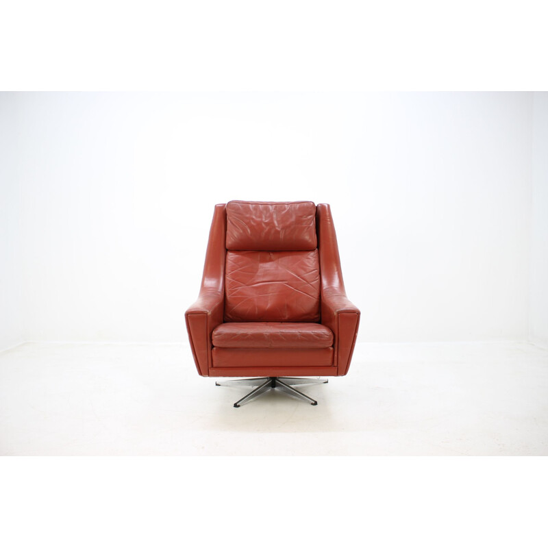 Vintage armchair in red leather Danish 1970s 