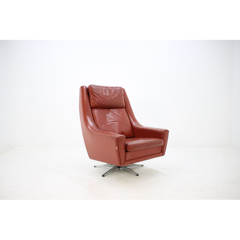 Vintage armchair in red leather Danish 1970s 