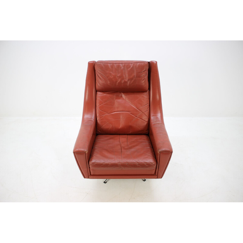 Fauteuil vintage en cuir rouge danois 1970 