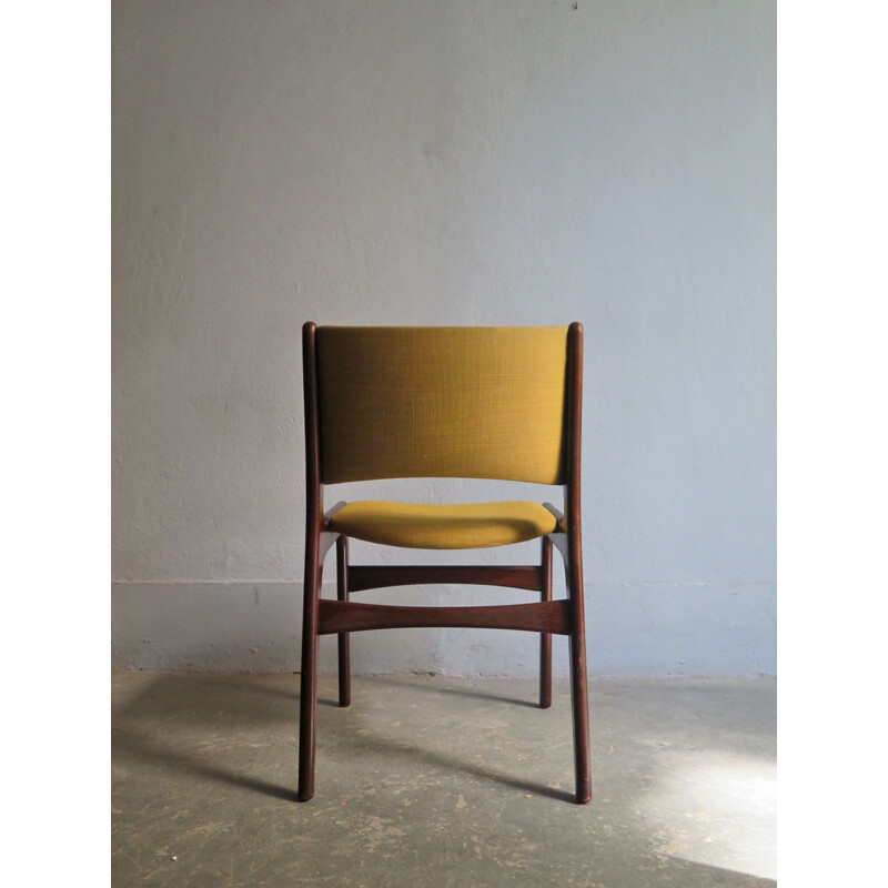 Vintage Danish dinning chair in yellow/green fabric 1960