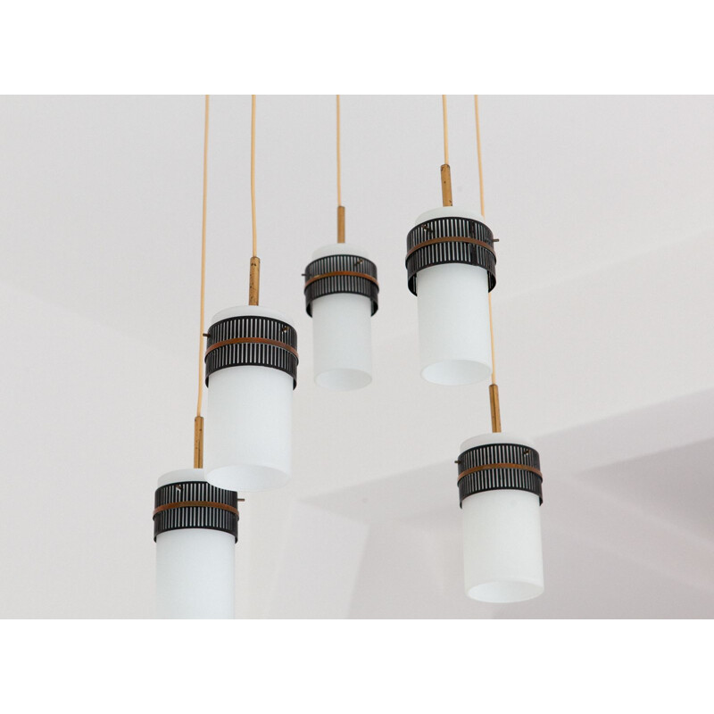 White Italian pendant lamp in opaline glass and brass