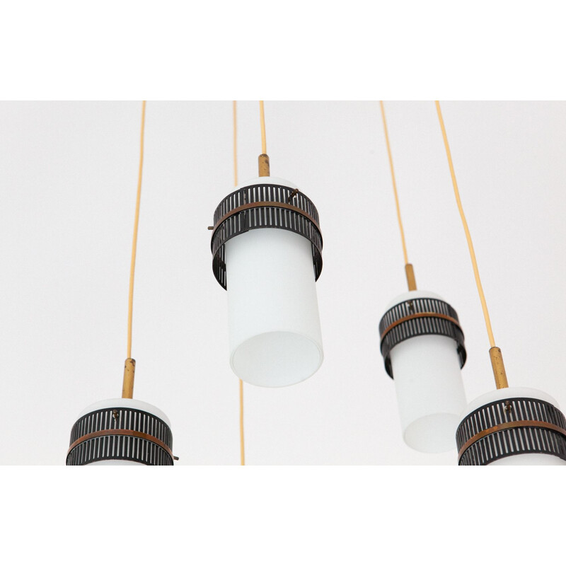 White Italian pendant lamp in opaline glass and brass