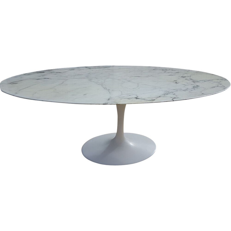 Vintage Tulip table for Knoll in white marble and aluminium 1980