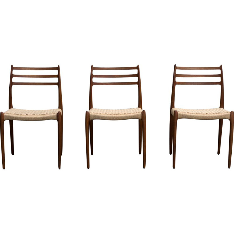 Set of 3 vintage chairs in teak Moller 78