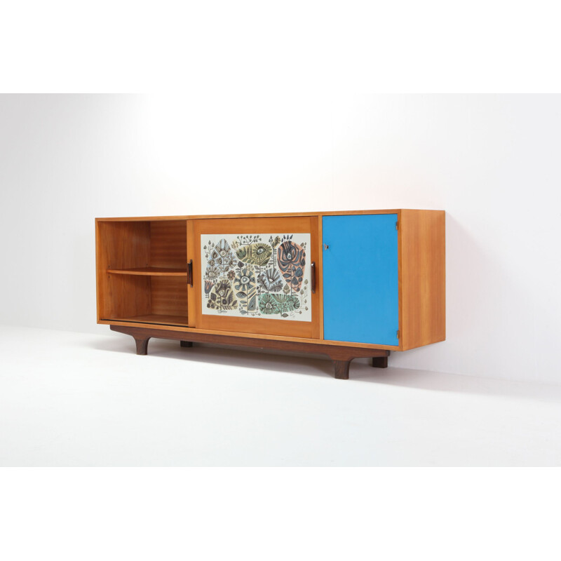 Vintage Sideboard Modernist Perignem Ceramic and Macassar Details Belgium 1950s 