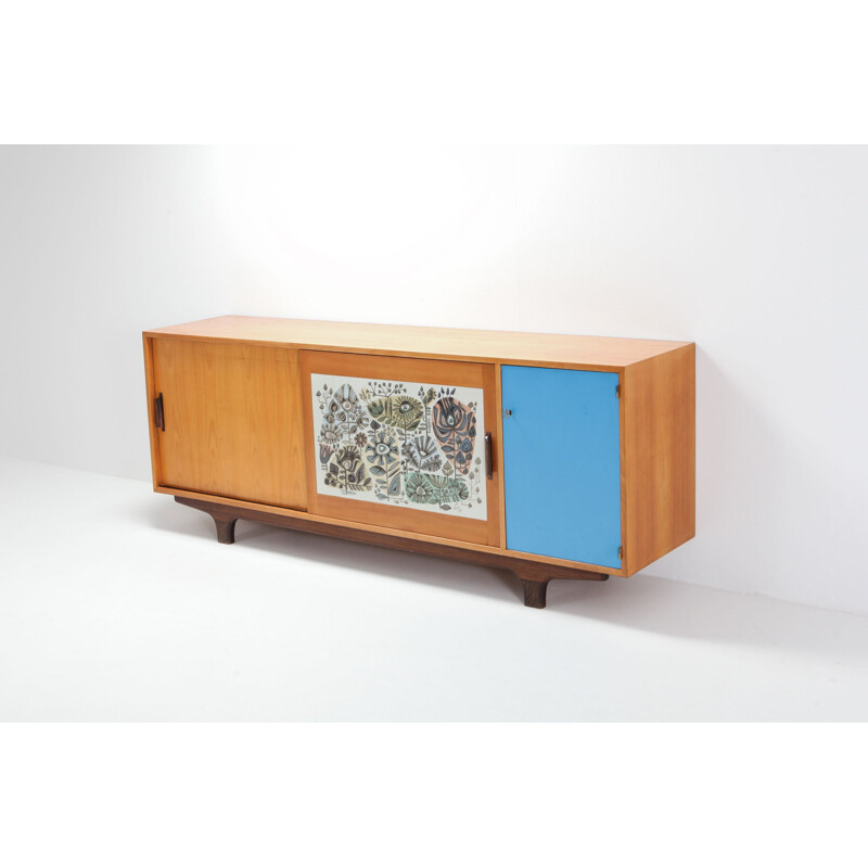 Vintage Sideboard Modernist Perignem Ceramic and Macassar Details Belgium 1950s 