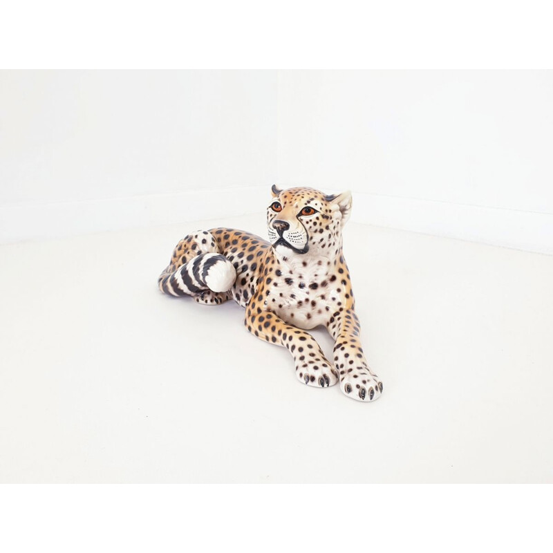 Vintage ceramic leopard by Ronzan, Italy 1970