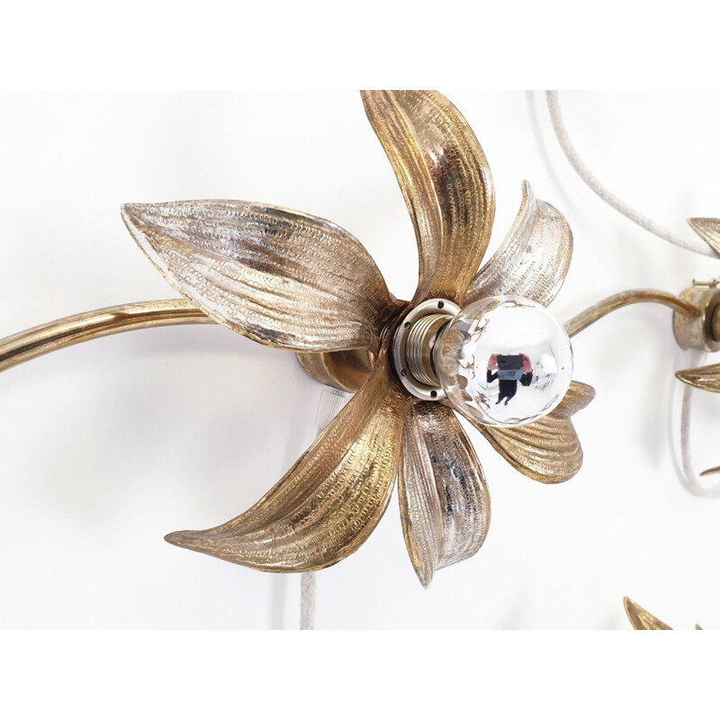 Vintage wall lamp golden flowers by Massive 1970