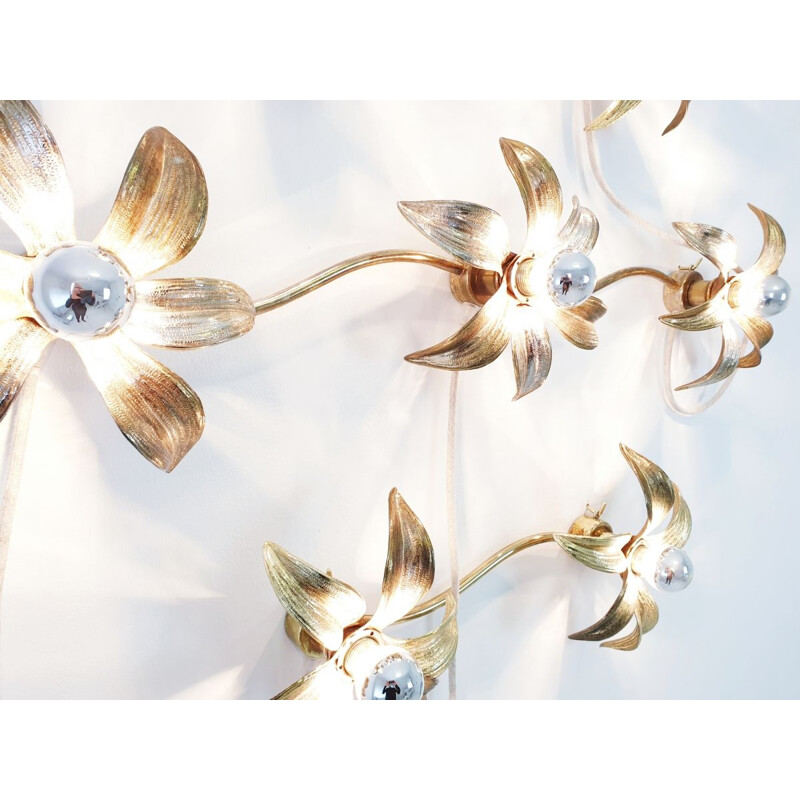 Vintage wall lamp golden flowers by Massive 1970