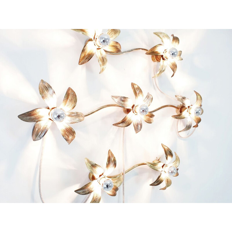 Vintage wall lamp golden flowers by Massive 1970