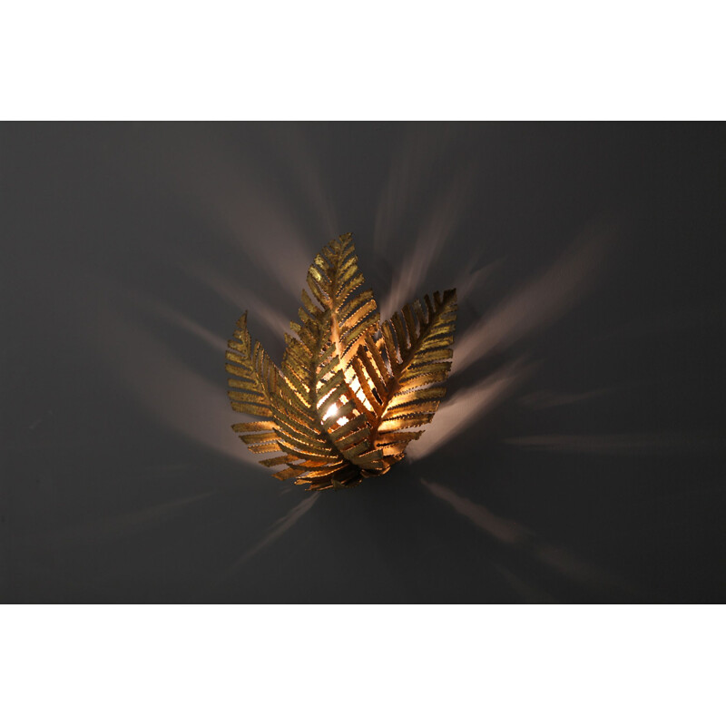 Vintage Wall Lamp Palm Tree in Brass by Maison Jansen 1970s