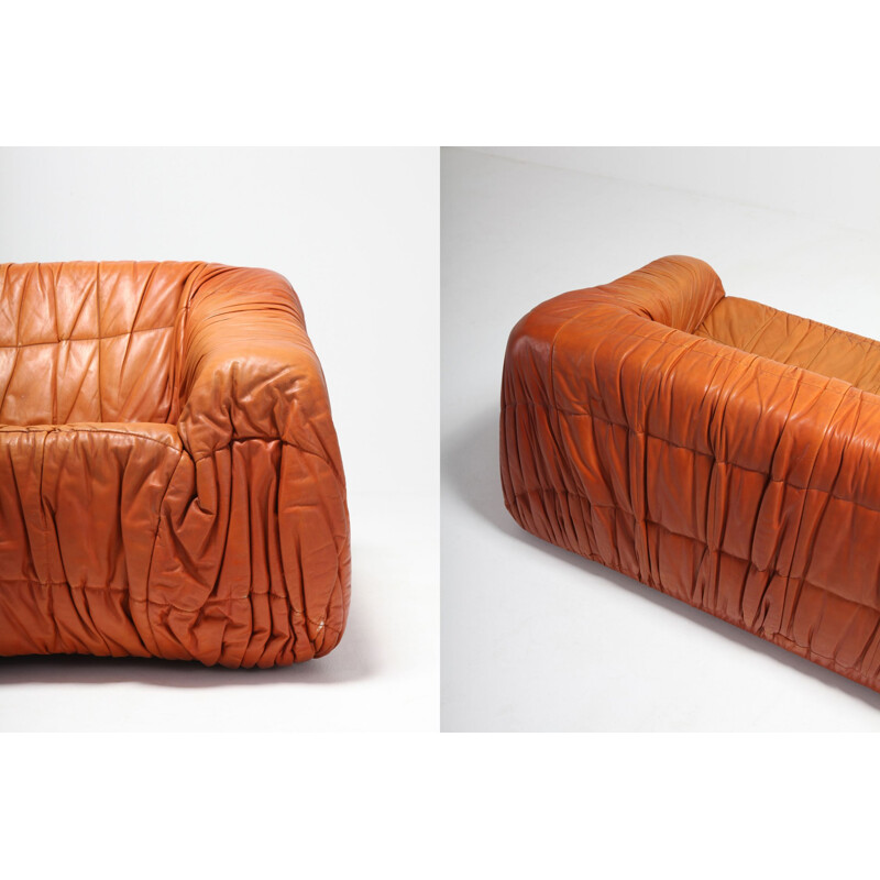 Vintage Sofa Cognac Leather Piumino by De Pas, D'Urbino & Lomazzi for Dell'Oca 1970s