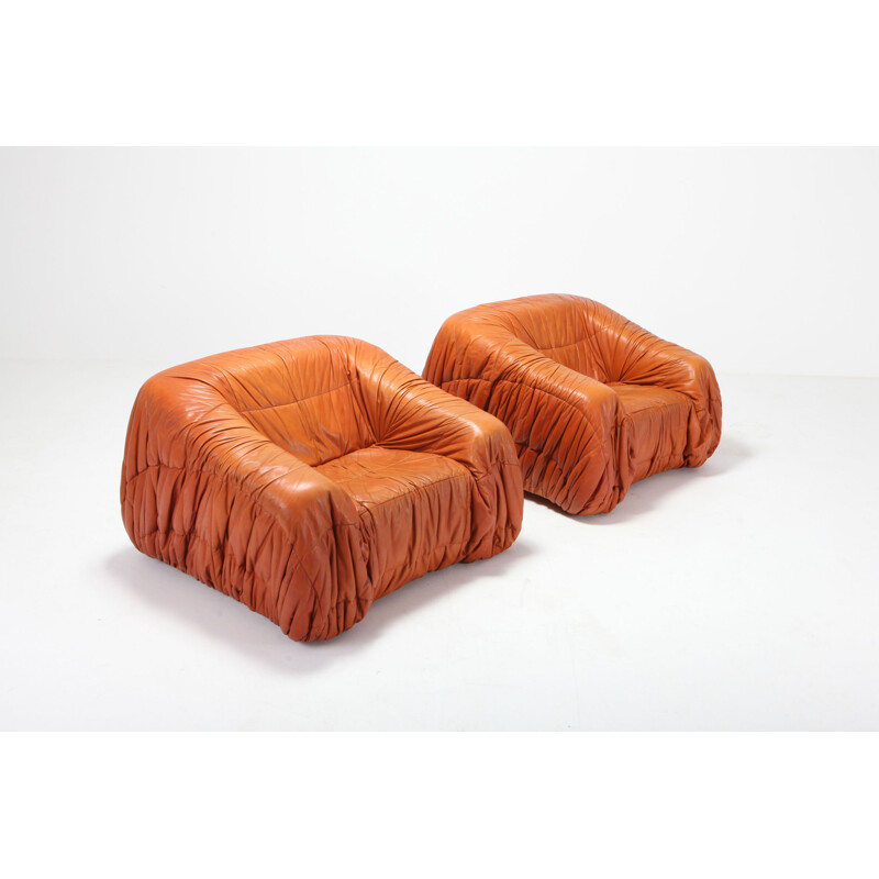 Paire de fauteuils vintage en cuir cognac De Pas, d'Urbino et Lomazzi