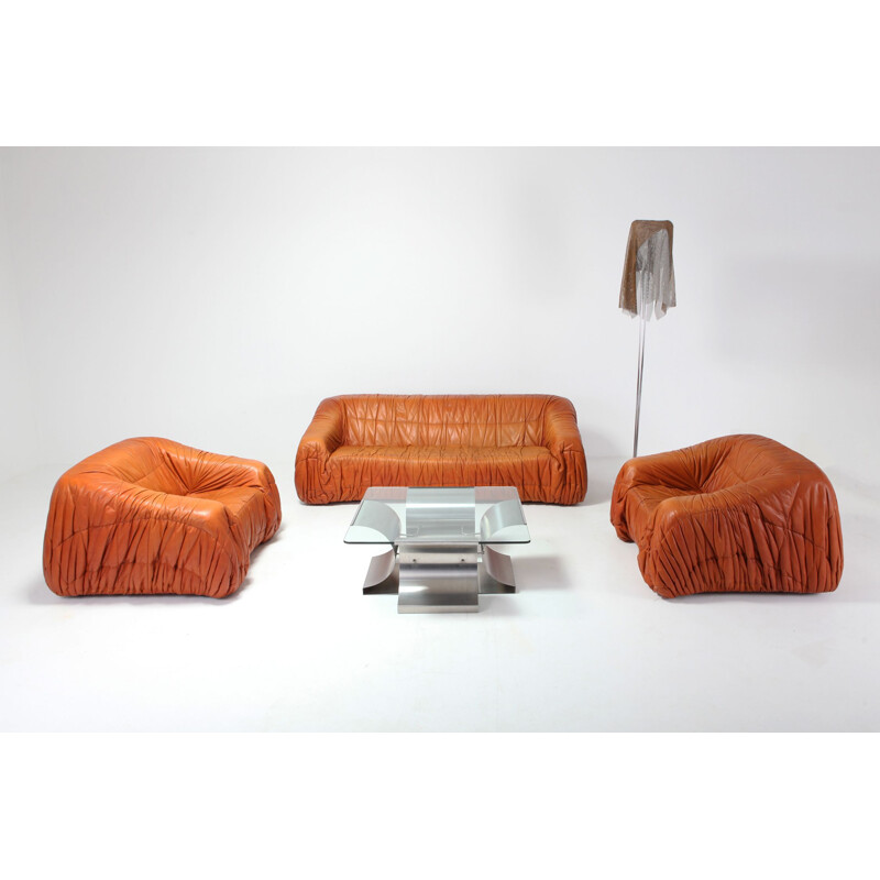 Set of 2 vintage cognac leather lounge chairs by De Pas, D'urbino & Lomazzi