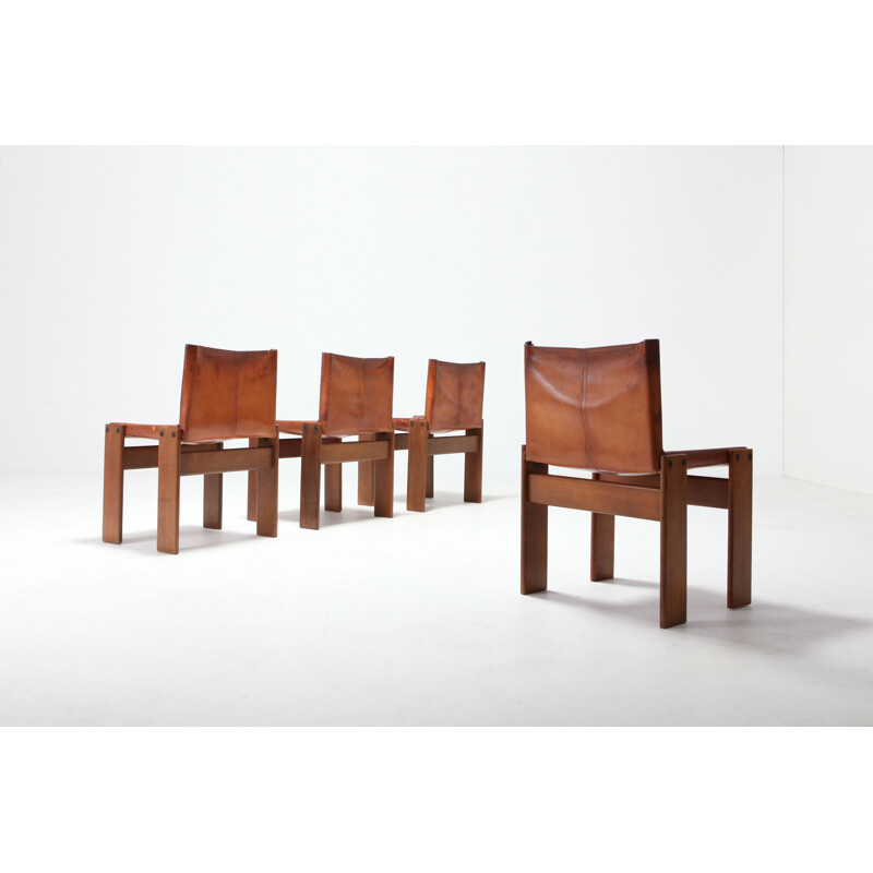 Set of 4 vintage Monk chairs in leather by Afra & Tobia Scarpa