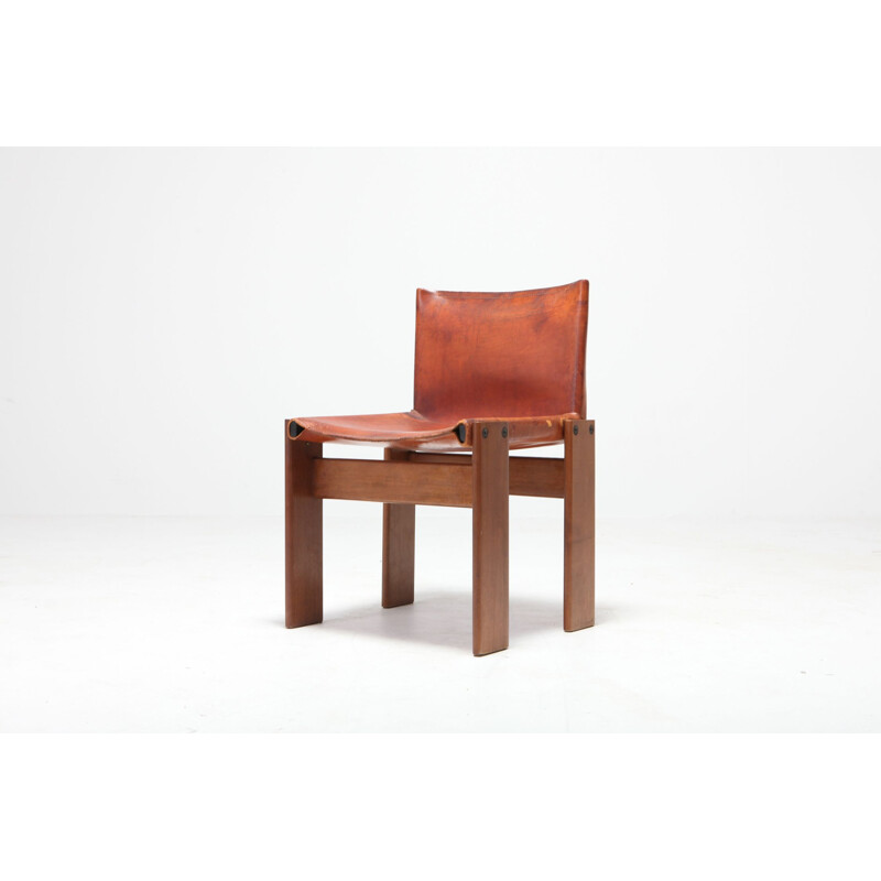 Set of 4 vintage Monk chairs in leather by Afra & Tobia Scarpa