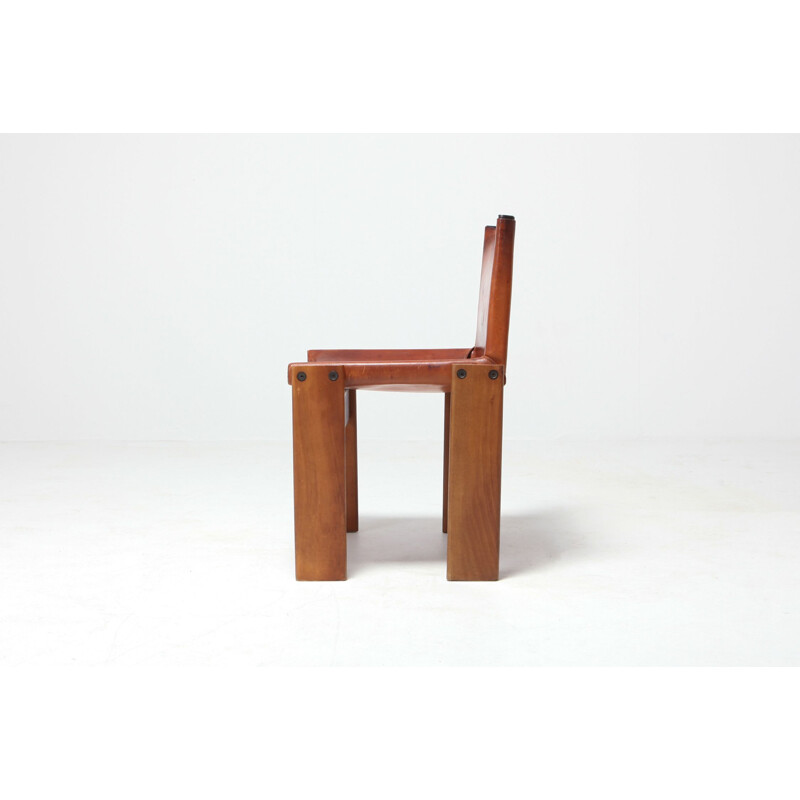 Set of 4 vintage Monk chairs in leather by Afra & Tobia Scarpa