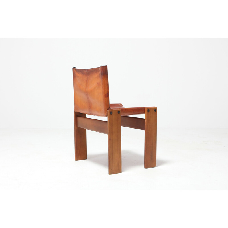 Suite de 4 chaises vintage Monk en cuir, Afra & Tobia Scarpa