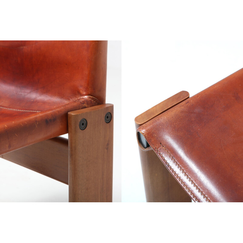 Suite de 4 chaises vintage Monk en cuir, Afra & Tobia Scarpa