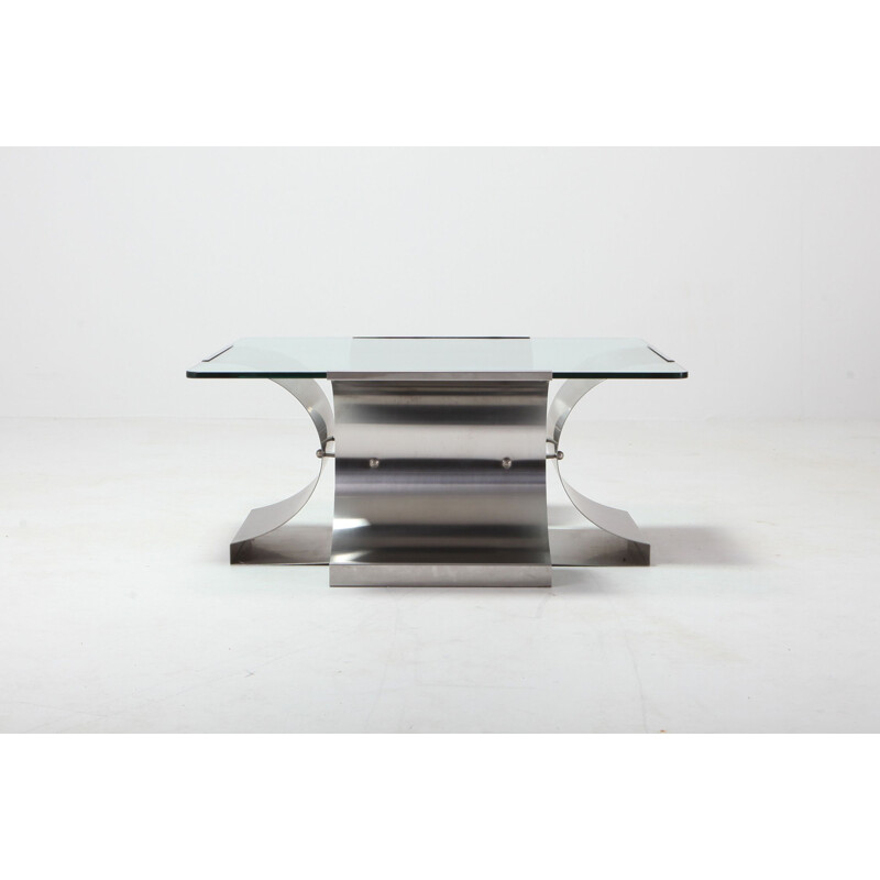 Vintage brushed steel coffee table 1970s