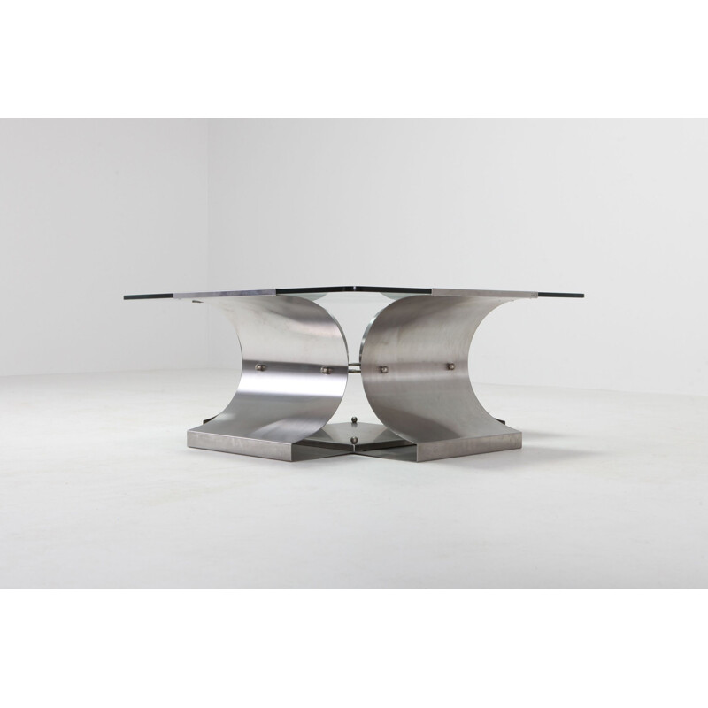 Vintage brushed steel coffee table 1970s