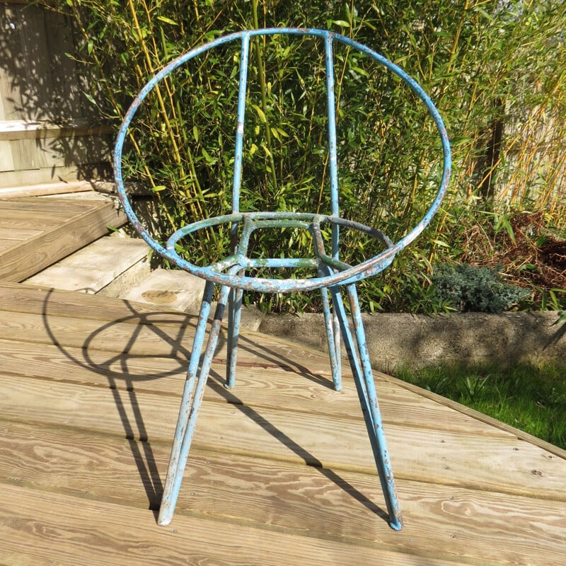 Set of 4 vintage blue metal garden chairs 1950