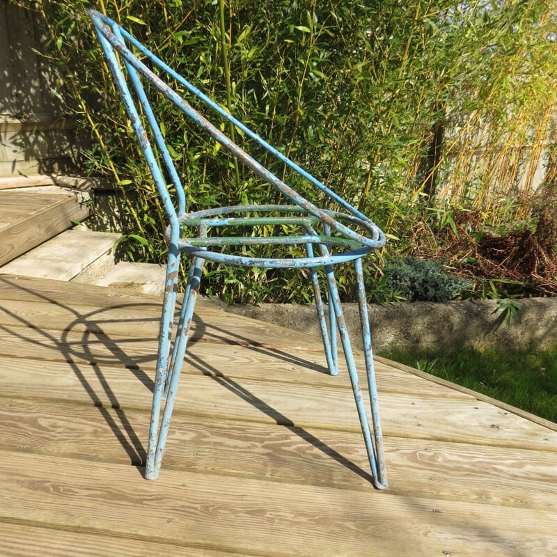 Set of 4 vintage blue metal garden chairs 1950