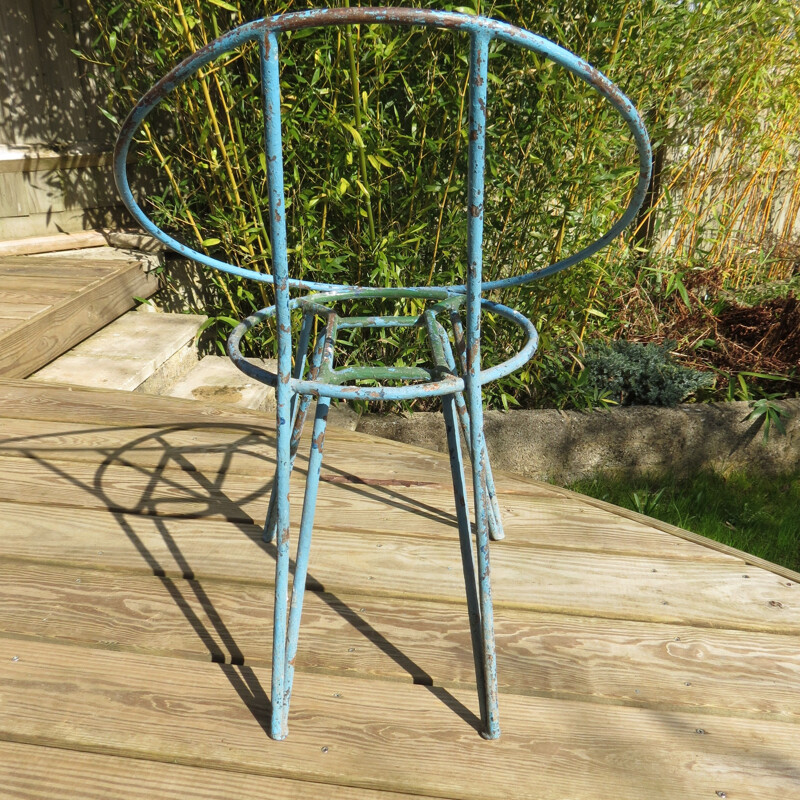 Ensemble de 4 chaises vintage en métal bleu 1950