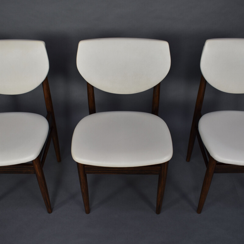 Conjunto de 4 cadeiras de wengué maciça vintage e de couro, 1960