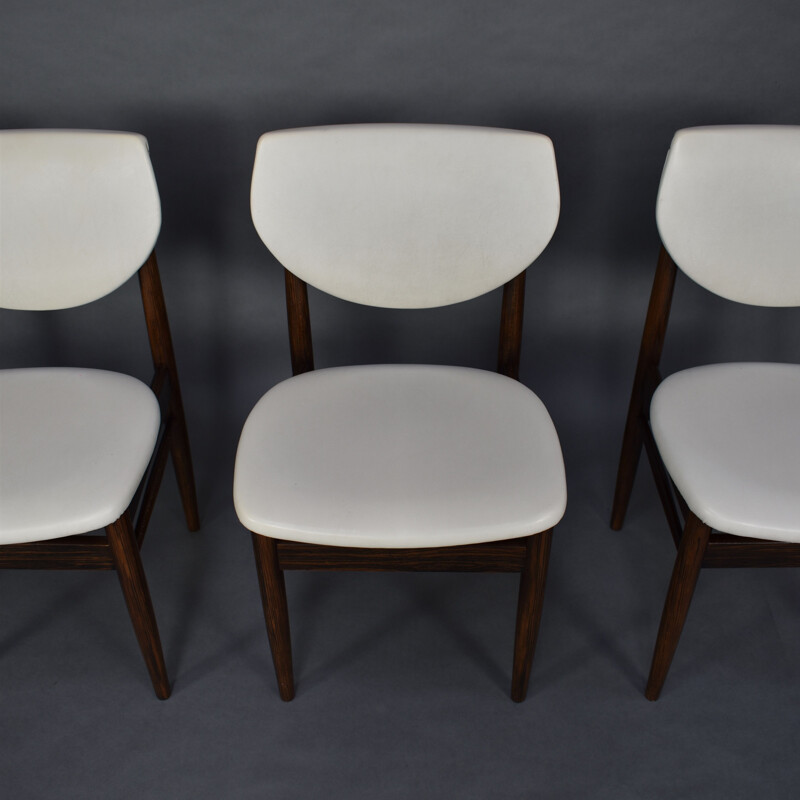 Lot de 4 chaises vintage en wengé massif et simili cuir, 1960