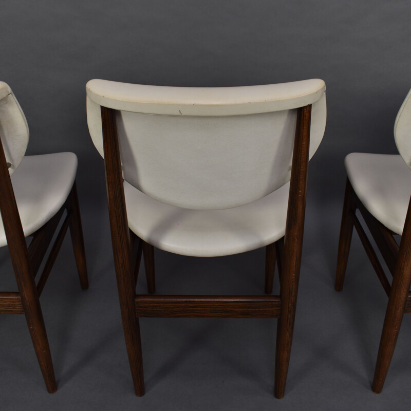 Lot de 4 chaises vintage en wengé massif et simili cuir, 1960