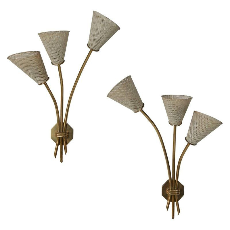 Pair of vintage wall lamps in brass and metal