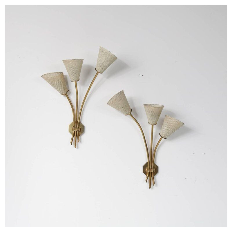 Pair of vintage wall lamps in brass and metal