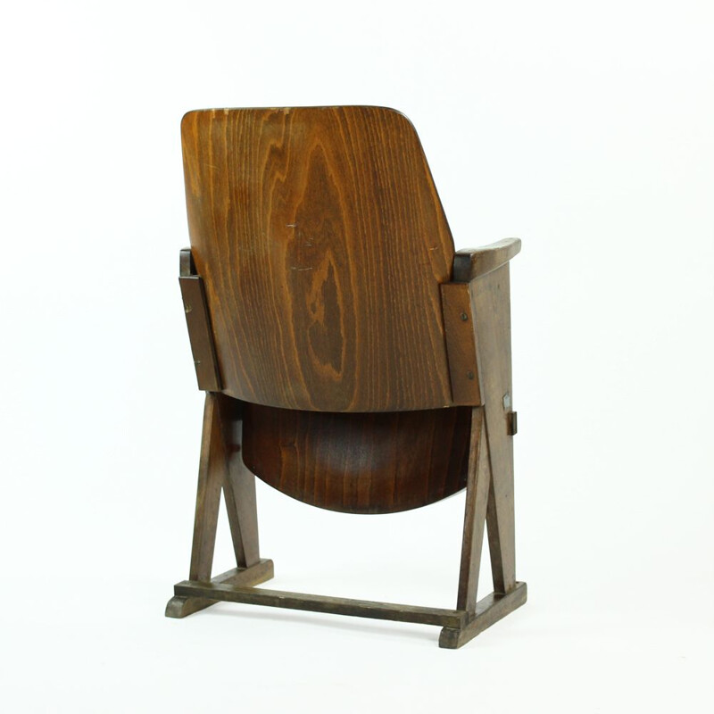 Vintage wooden cinema armchair by TON