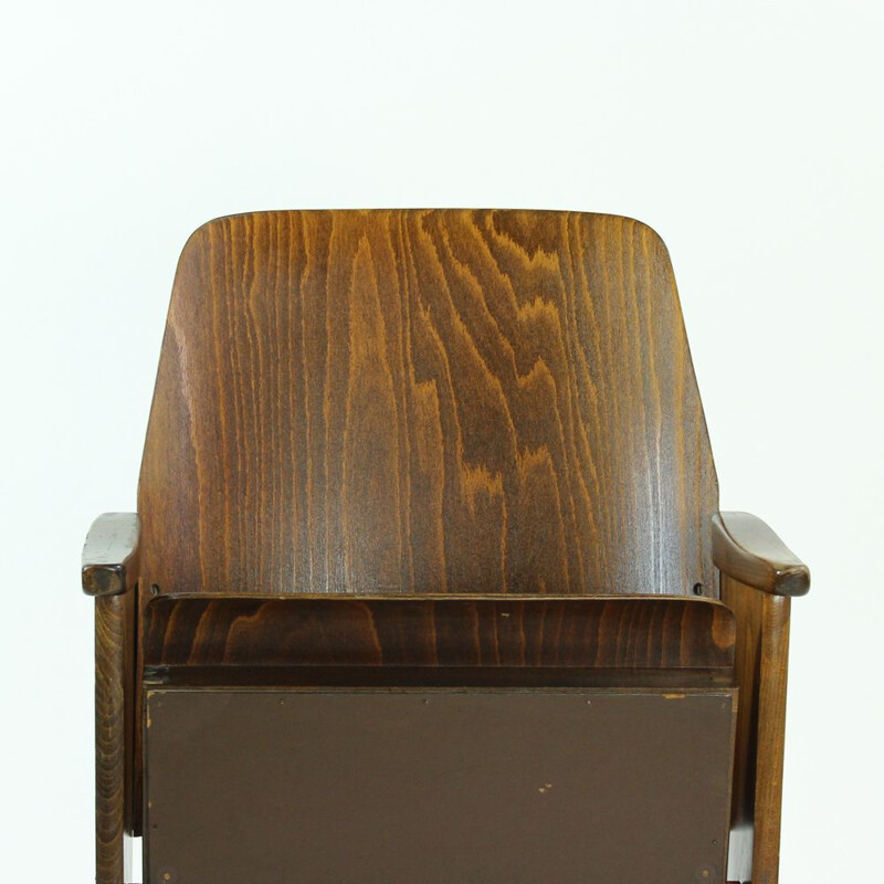 Vintage wooden cinema armchair by TON
