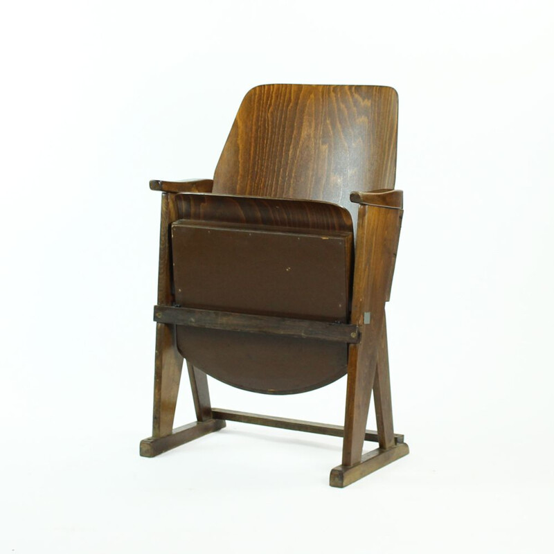 Vintage wooden cinema armchair by TON