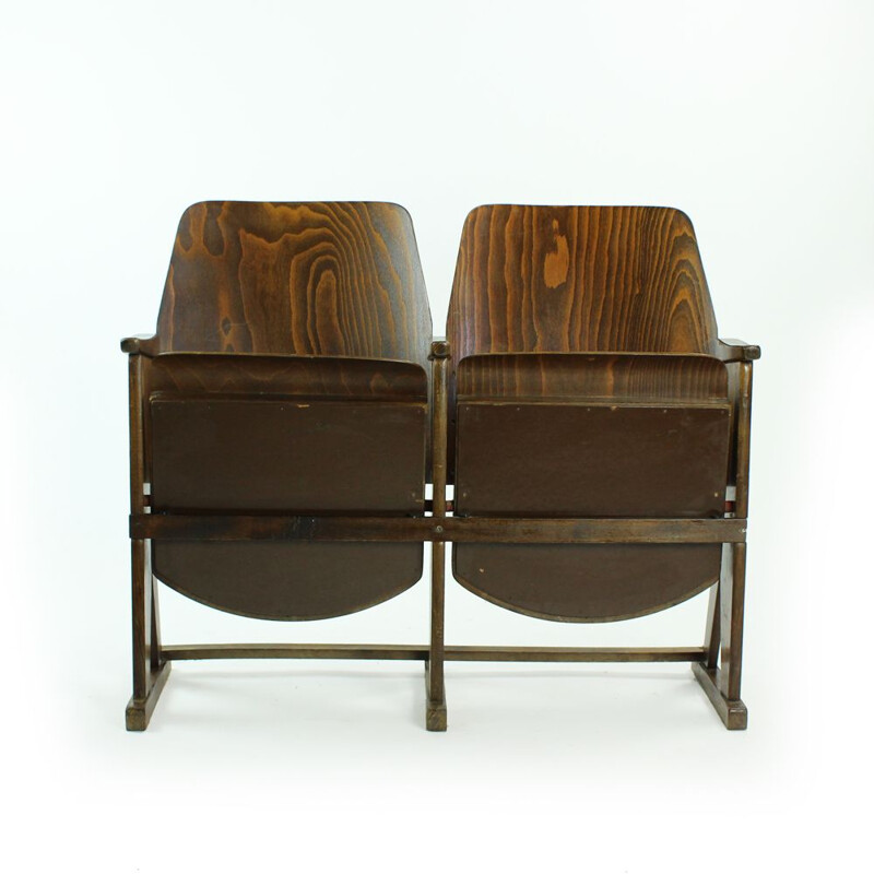 Vintage wooden cinema armchair by TON