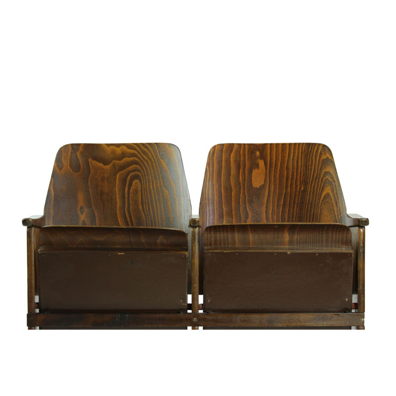 Vintage wooden cinema armchair by TON