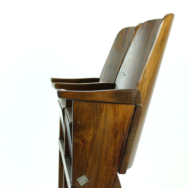 Vintage wooden cinema armchair by TON