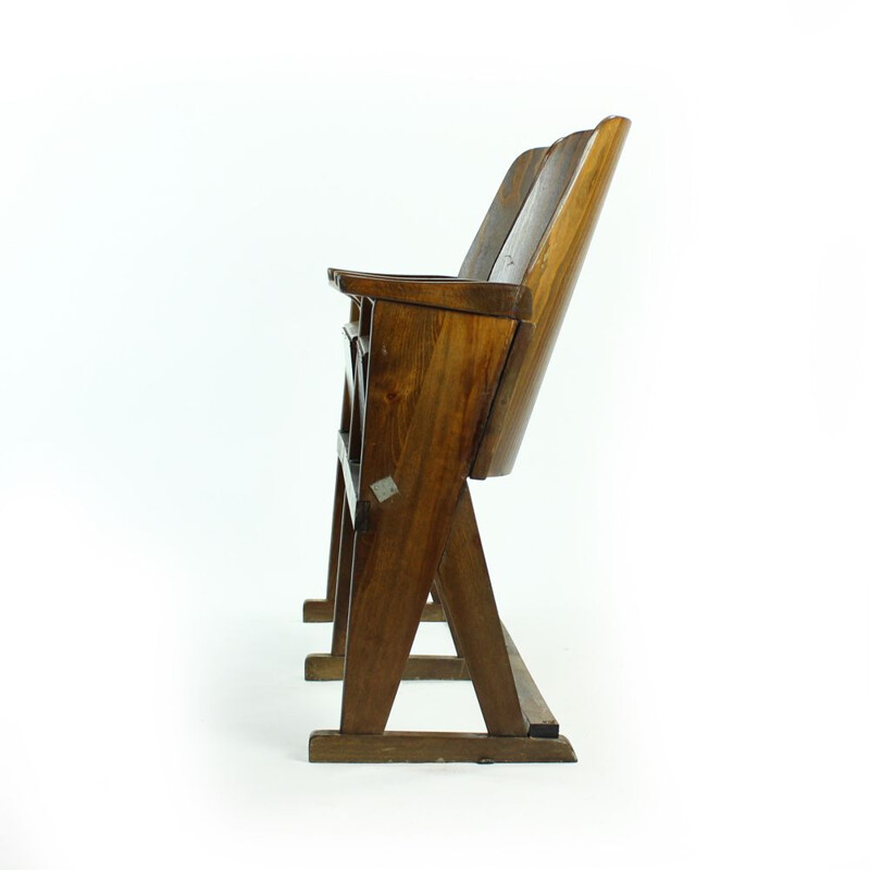 Vintage wooden cinema armchair by TON